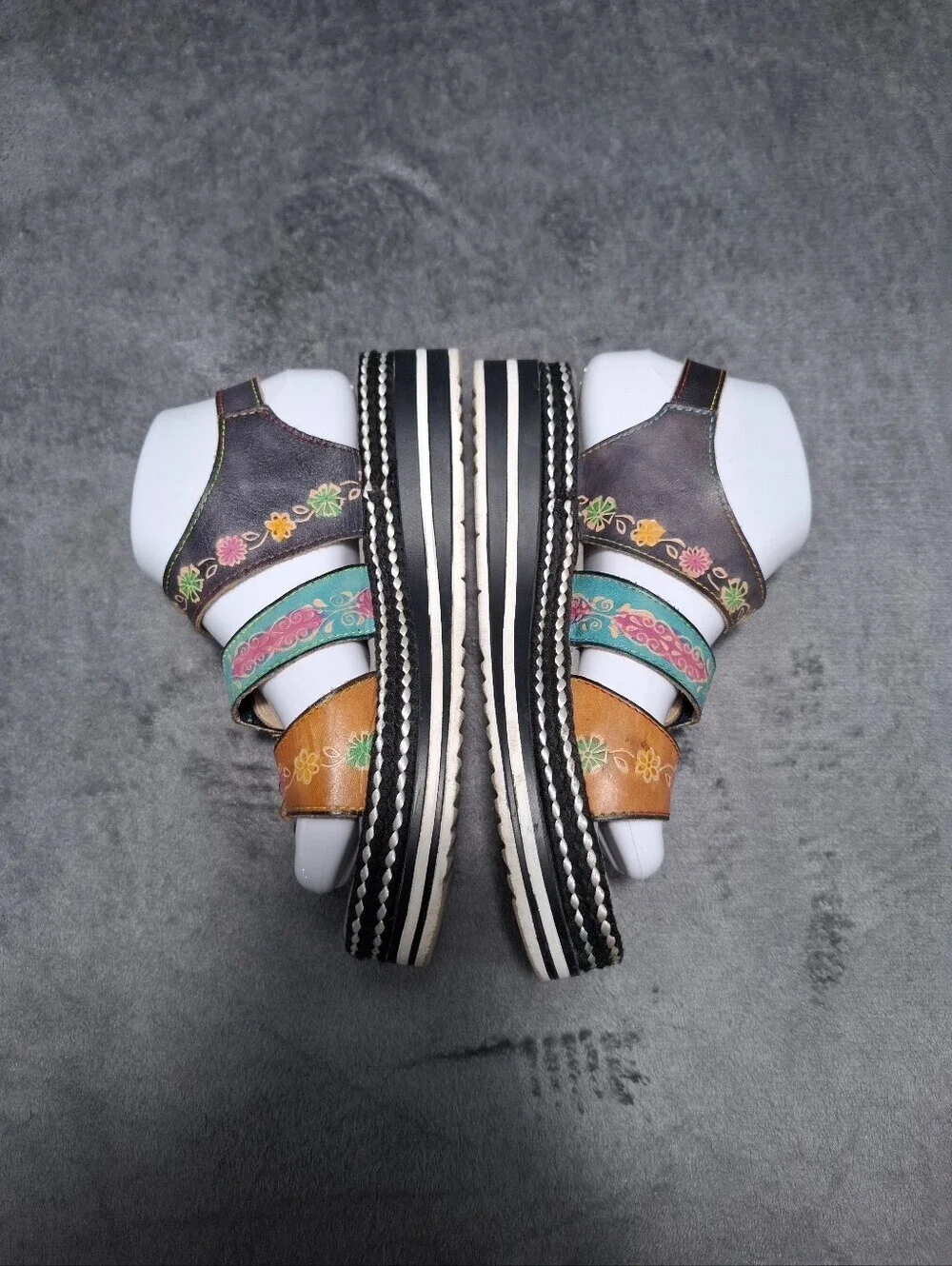 L'ATISTE Spring Step Multicolor Floral Leather Slingback Sandals Hand Painted 38